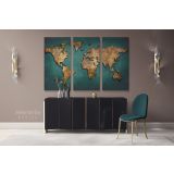 Modern Green with Gold Wall Art Map Large Canvas Nursery Kids Playroom Map Art - Image 3