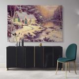 Winter Christmas Vintage Village Scene Holiday Decor Wall Art Print Painting On Framed Canvas
