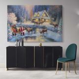 Christmas Winter Vintage Village Scene Holiday Decor Wall Art Print Painting On Framed Canvas