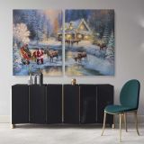 Christmas Winter Vintage Village Scene Holiday Decor Wall Art Print Painting On Framed Canvas - Image 2