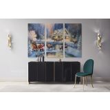Christmas Winter Vintage Village Scene Holiday Decor Wall Art Print Painting On Framed Canvas - Image 3