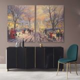 Vintage Christmas Village Scene Winter Holiday Decor Wall Art Print Painting On Framed Canvas - Image 2