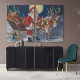 Santa Claus's Reindeer Vintage Winter Village Christmas Scene wall art On Canvas Wall Art - Image 2