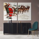 Vintage Santa Claus's Reindeer Winter Village Christmas Scene wall art On Canvas Wall Art - Image 2