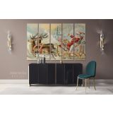 Santa Claus's Reindeer Vintage Winter Christmas Village Wall Art Print Painting On Framed Canvas - Image 5