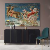 Christmas Santa Claus's Reindeer Village Scene Decor Wall Art Print Painting On Framed Canvas