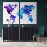 Bright Water Color World Map Canvas Wall Art - Image 2