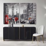 Oil Painting Street View London Black White & Red wall art London Big Ben Canvas Wall Art - Image 2