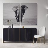 Black and White Elephants Photography Canvas Wall Art - Image 2
