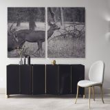 Reindeer Black and White Photography Canvas Wall Art - Image 2