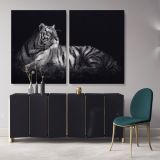 Large Tiger Canvas Black and White Photography Canvas Wall Art - Image 3