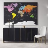 Black Background with Large Bright Colorful WorldMap WallMap Canvas With Frame For Wall Art Canvas