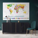 Highly Detailed Political World Map With Globes And Navigation Icons Wall Art World Canvas Wall Art