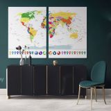 Highly Detailed Political World Map With Globes And Navigation Icons Wall Art World Canvas Wall Art - Image 2