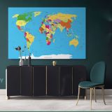 Highly Detailed Political World Map With Globes Wall Art World Map Canvas Large Canvas Wall Art
