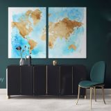 Blue with Brown Large World Map Canvas Nursery Playroom WallMap Canvas Wall Art - Image 2