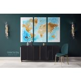 Blue with Brown Large World Map Canvas Nursery Playroom WallMap Canvas Wall Art - Image 3