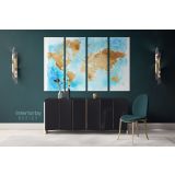 Blue with Brown Large World Map Canvas Nursery Playroom WallMap Canvas Wall Art - Image 4