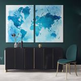 Blue Water Color Large World Map Canvas Nursery Playroom Wall Map Canvas Wall Art - Image 2