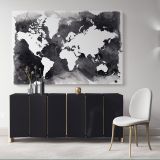Black With White Water Color World Map Large Canvas Nursery Playroom Wall Art Office Canvas Wall Art