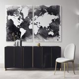 Black With White Water Color World Map Large Canvas Nursery Playroom Wall Art Office Canvas Wall Art - Image 2
