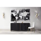 Black With White Water Color World Map Large Canvas Nursery Playroom Wall Art Office Canvas Wall Art - Image 3