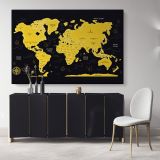 Modern Black With Yellow World Map Large Canvas Nursery Playroom Wall Art Office Canvas Wall Art