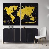 Modern Black With Yellow World Map Large Canvas Nursery Playroom Wall Art Office Canvas Wall Art - Image 2