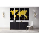 Modern Black With Yellow World Map Large Canvas Nursery Playroom Wall Art Office Canvas Wall Art - Image 4