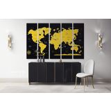 Modern Black With Yellow World Map Large Canvas Nursery Playroom Wall Art Office Canvas Wall Art - Image 5