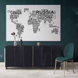 Typographic Text World Map World map wall art World Map Canvas Large World Map Canvas Wall Art