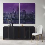 Night View New York City Skyline Night Blue Canvas Wall Art - Image 2