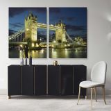 Beautiful City London Bridge Bright Night View Landscape Canvas Wall Art - Image 2