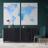 Modern Sky Blue Water Color World Map Canvas Wall Art - Image 2