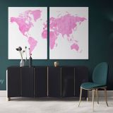 Modern Pinkish Water Color World Map Canvas Wall Art - Image 2