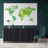 Modern Bright Green Water Colorfull World Map Canvas Wall Art