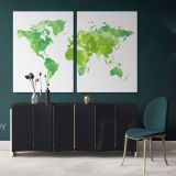 Modern Bright Green Water Colorfull World Map Canvas Wall Art - Image 2