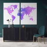 Modern Bright Purple Water Colorfull World Map Canvas Wall Art - Image 2