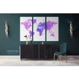 Modern Bright Purple Water Colorfull World Map Canvas Wall Art - Image 3