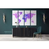 Modern Bright Purple Water Colorfull World Map Canvas Wall Art - Image 4