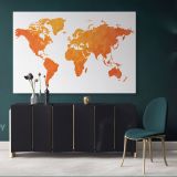 Modern Bright Orange Water Colorfull World Map Canvas Wall Art