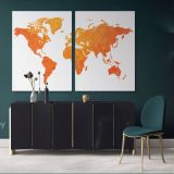Modern Bright Orange Water Colorfull World Map Canvas Wall Art - Image 2