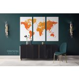 Modern Bright Orange Water Colorfull World Map Canvas Wall Art - Image 3
