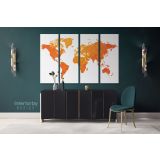 Modern Bright Orange Water Colorfull World Map Canvas Wall Art - Image 4