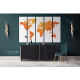 Modern Bright Orange Water Colorfull World Map Canvas Wall Art - Image 5