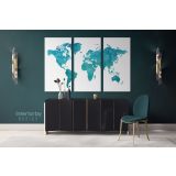 Modern Bright Teal Blue Water Colorfull World Map Canvas Wall Art - Image 3