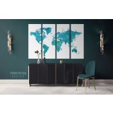 Modern Bright Teal Blue Water Colorfull World Map Canvas Wall Art - Image 4