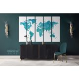 Modern Bright Teal Blue Water Colorfull World Map Canvas Wall Art - Image 5