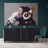 Large Banksy DJ Monkey Gorilla Chimp Canvas Wall Art