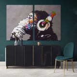 Large Banksy DJ Monkey Gorilla Chimp Canvas Wall Art - Image 2